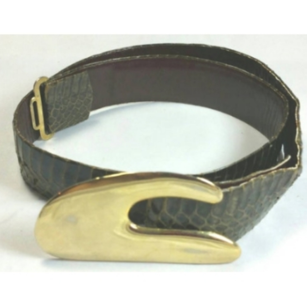 Maureen Elaine Dark Brown Color Snakeskin Belt Gold…